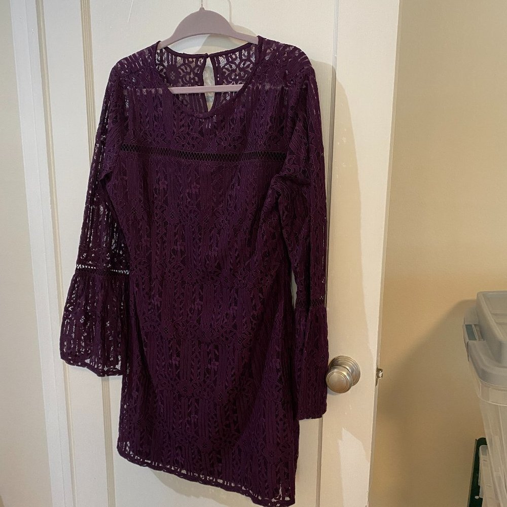 Purple lace dress with bell sleeves